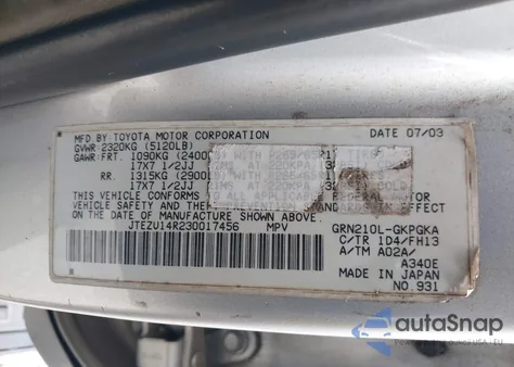 2003 Toyota 4Runner Sr5 Sport V6 z USA, uszkodzony, nr VIN JTEZU14R230017456